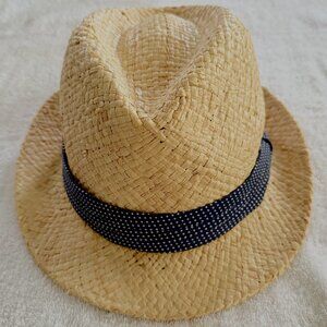 Old Navy Straw Hat Navy White Polka Dot Hat Band Large/XL